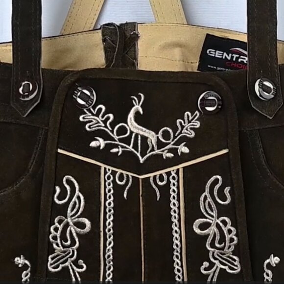 Rustic German Lederhosen Suede Shorts with Embroidery Bavarian Costume NEW - Picture 4 of 9